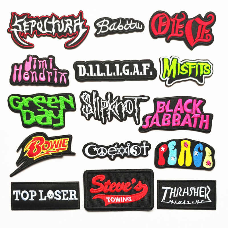 Wholesale Black and white English alphabet rectangular embroidered patch